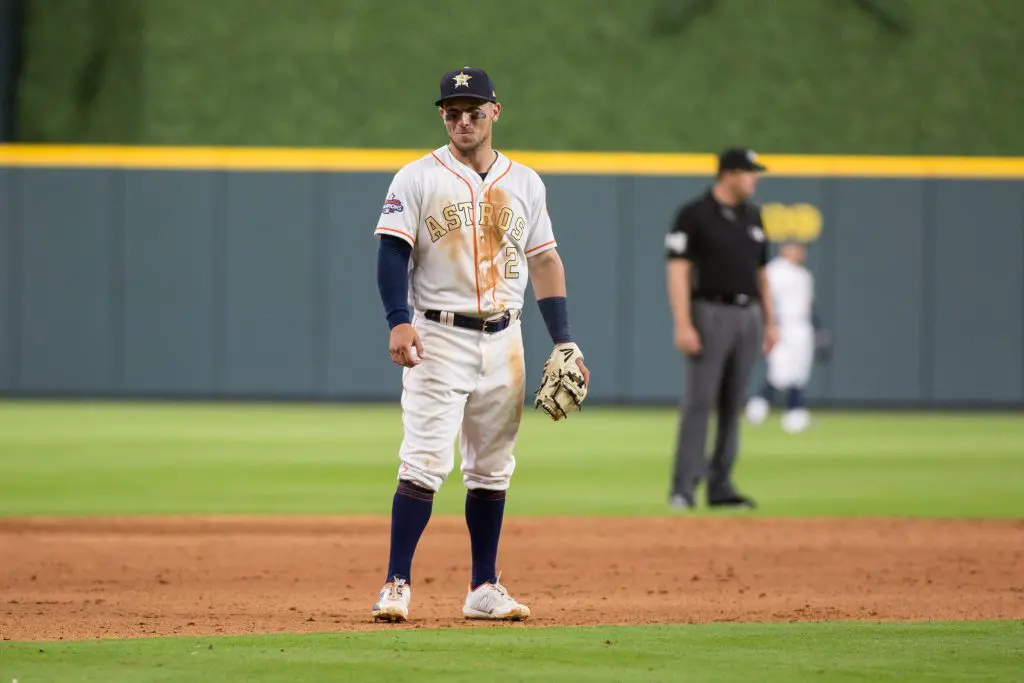 Houston Astros' third baseman Alex Bregman's uniform bore the dirt of his supreme defensive efforts.