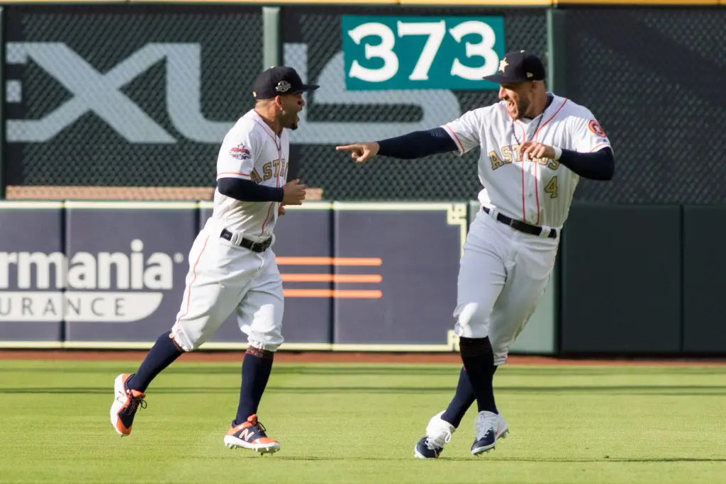 Jose Altuve and George Springer enjoyed a moment at the Astros' home opener.