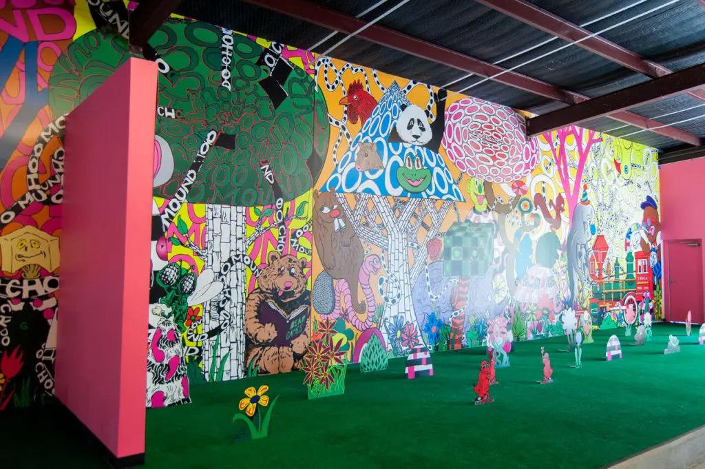 Destination Mound Town's murals were inspired by a variety of the artist's childhood favorites, from Sesame Street to Willy Wonka. (Photo by Megan Badger.)