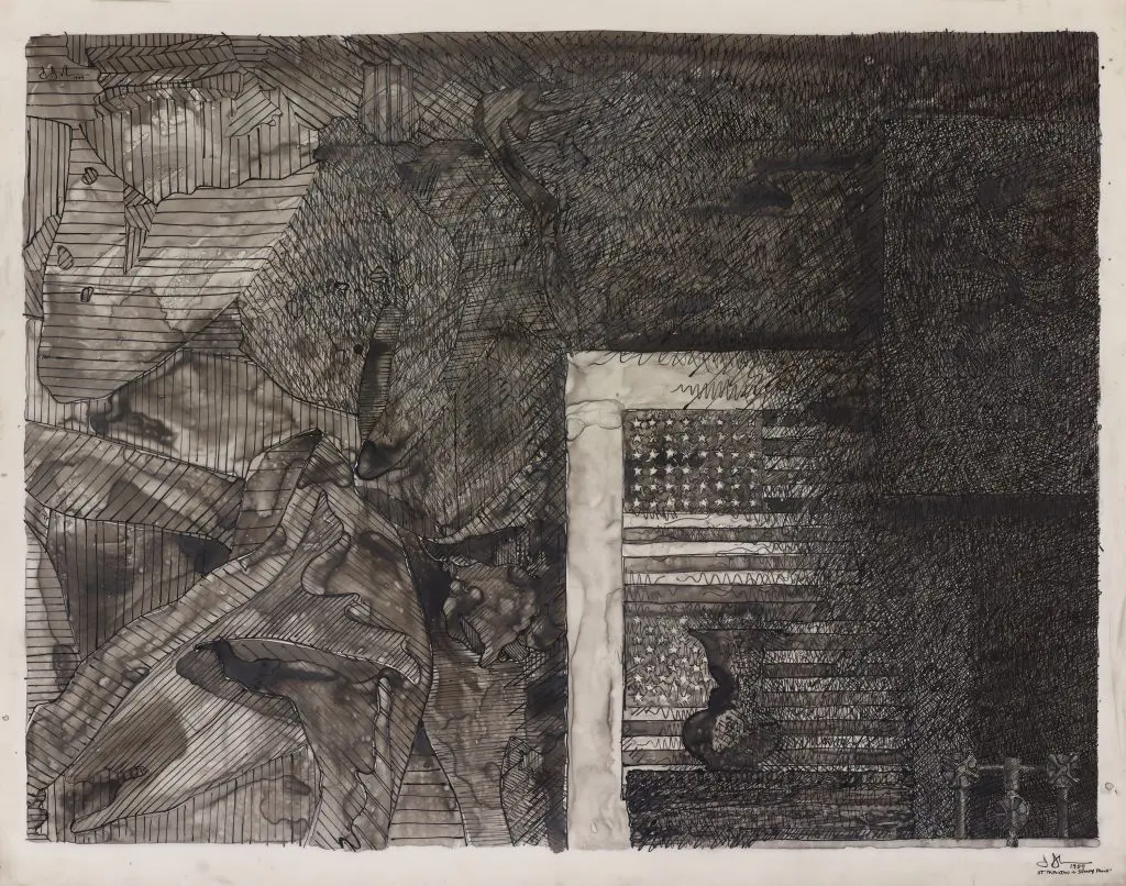 The haunting beauty of Jasper Johns' "Untitled," 1984, a drawing made with ink on plastic, figures in the opening exhibition, devoted to Johns, at the Menil Drawing Institute. (The Menil Collection, promised gift of Janie C. Lee. © Jasper Johns / Licensed by VAGA, NYC)