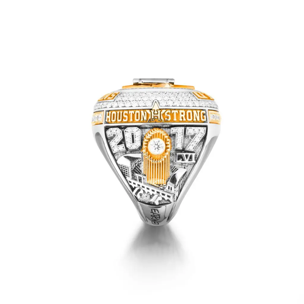 One side of the Houston Astros' World Championship ring features the Houston Strong homage owner Jim Crane was insist on.