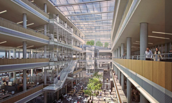 The campus will boast a large atrium full of natural light. 