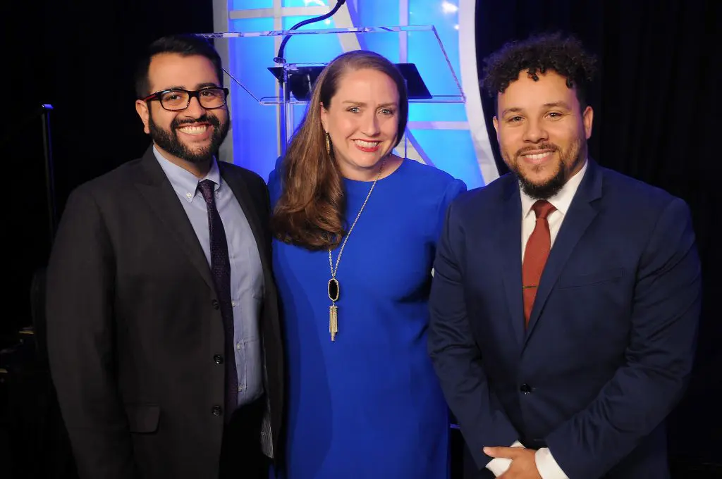 From left: Marcus Ceniceros, Trisha Cornwell and Lyric Flood at the Teach For America "Realizing One Day" 2018 Benefit Dinner at the Royal Sonesta Hotel Thursday March 29,2018. (Dave Rossman Photo)