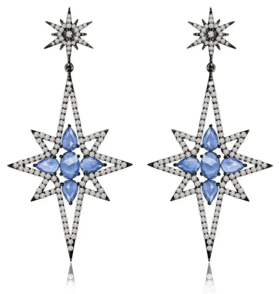 Sutra's sapphire Starburst earrings demonstrate the aesthetic of the jewelry brand.