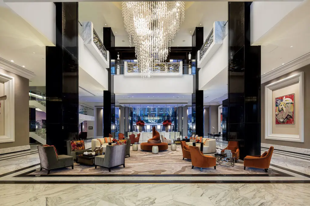 The Post Oak Hotel's lobby presents a dramatic sense of arrival.
