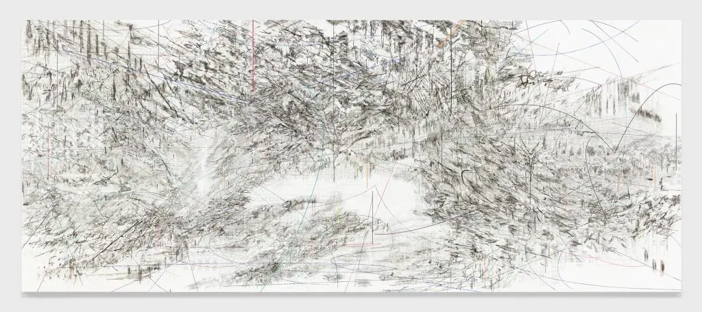 Julie Mehretu's "Cairo," 2013. The artist, a MacArthur "Genius" grantee, whose canvases now command as much as $4.6 million and are in the collection of MoMA, was one of the Core Fellows during the 1990s (class of 1997 - 1999) who put the program on the international art map. (Photo Marian Goodman Gallery) 