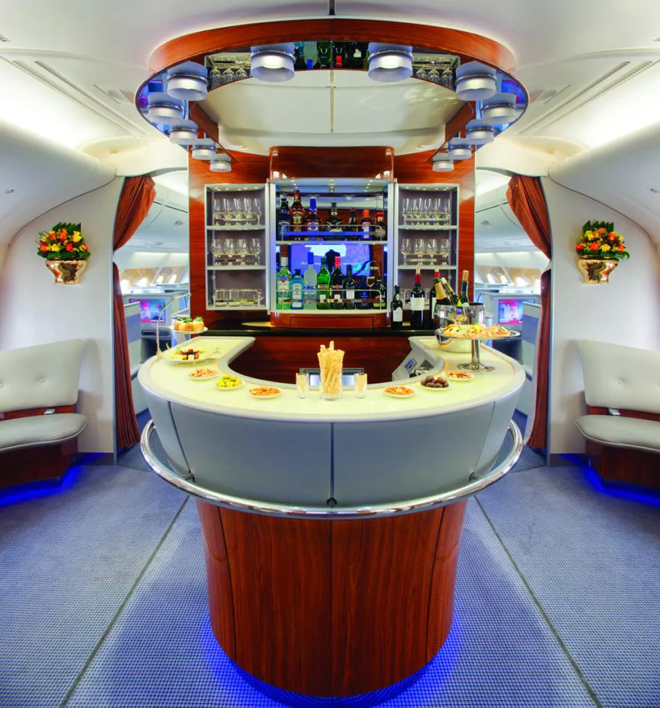 Emirates on-board bar and lounge. 