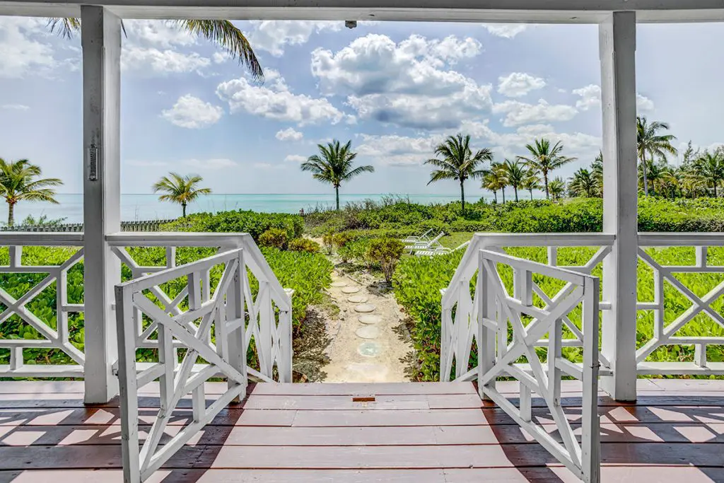 Paradise Villa's steps lead to the gorgeous Bahamas beach. 