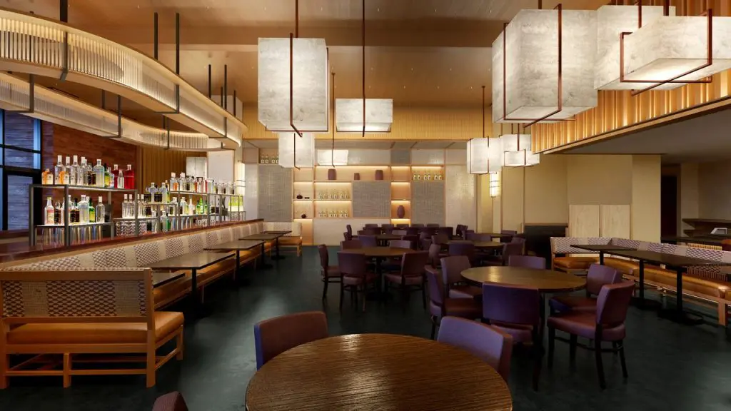 Nobu's aesthetic is white oak, intimate lighting, Italian flooring and Japanese influences. 