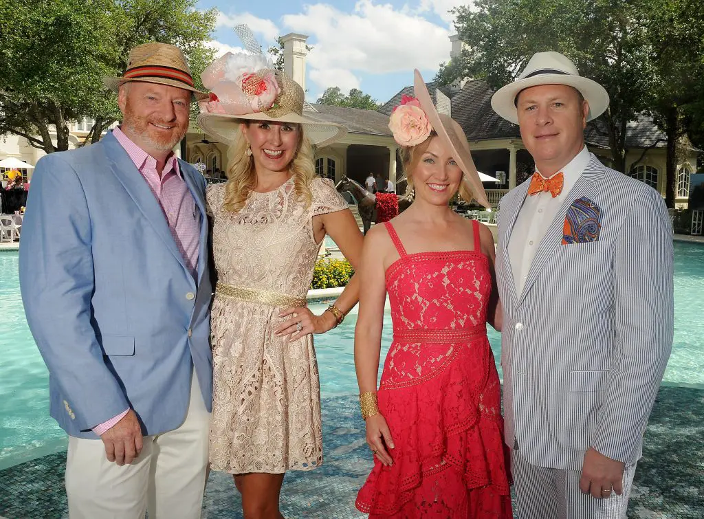 From left: Honorary chairs Richard Hancock, Jennifer Hancock, Jane Shine and David Shine at Hats, Hearts & Horseshoes: A Kentucky Derby Affair benefitting Bo's Place at the home of Paige and Tilman Fertitta Saturday May 05,2018.(Dave Rossman Photo)