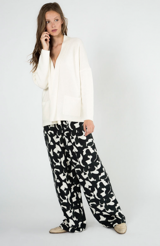 Daniel Wingate patterned trousers and white blouse