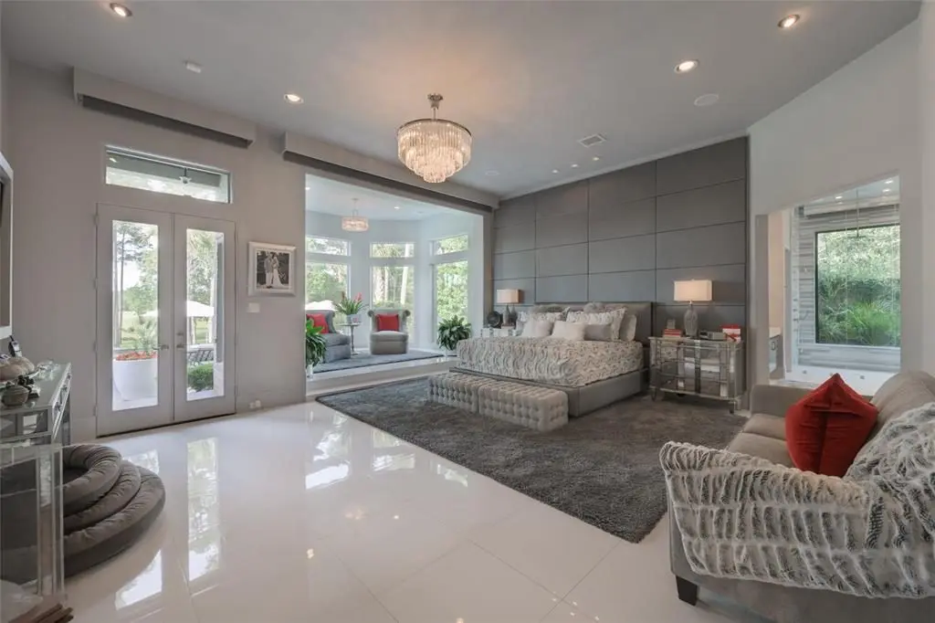 The estate's master suite is crisp and cool. 