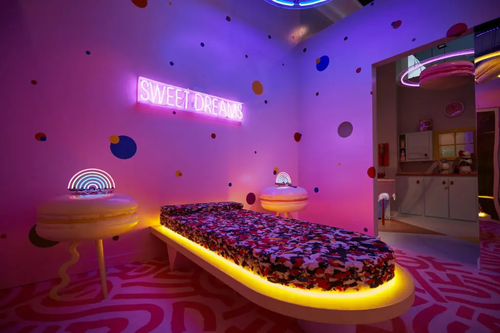 The 1,200-square-foot space is filled with candy-themed art.