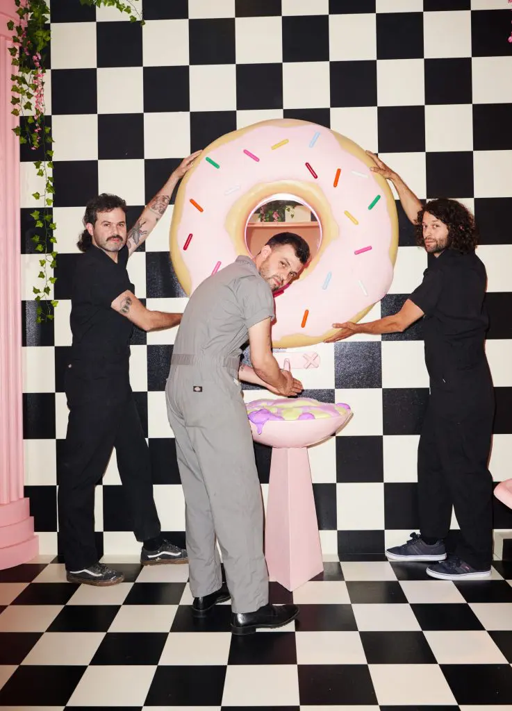Assembling the Sweet Tooth Hotel's original "bathroom" in 2018. 