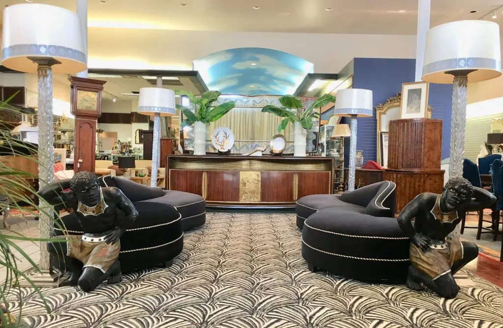 Vittorio Dassi for Consorzio Esposizione Mobili Cantù buffet and Art Deco sofas from Mickey's living room, restaged by Judy Robinson Estate Sales in the estate sale that opens Friday, June 15, at 10 am in the River Oaks Shopping Center. 