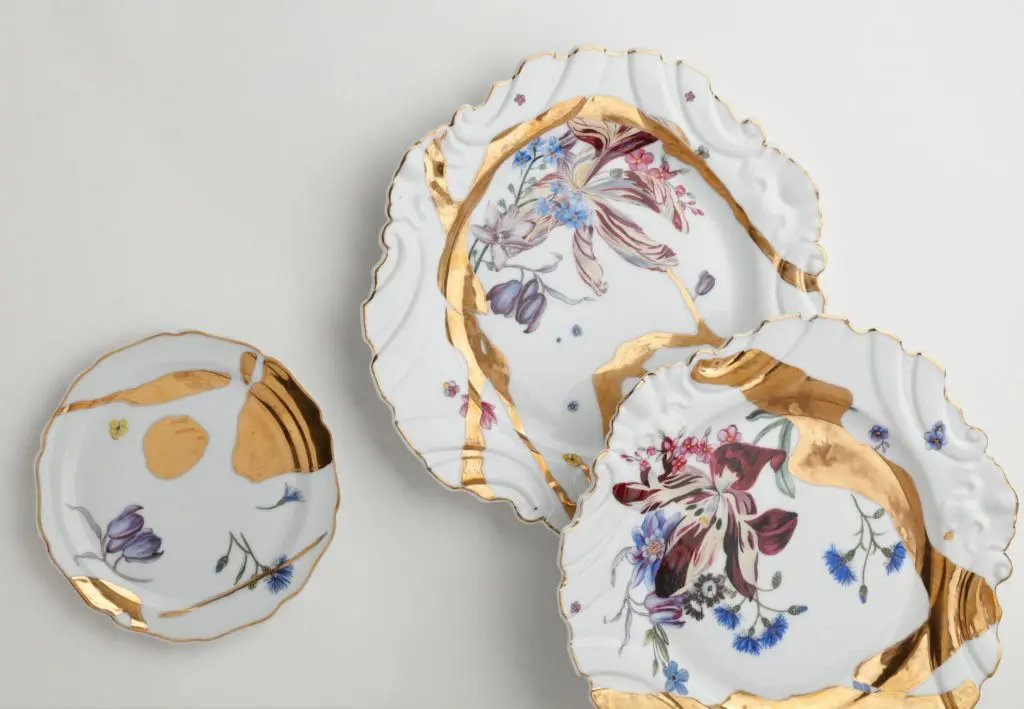 Pieces from Alchemy dinner service designed by Jeffrey Bilhuber for de Gournay.