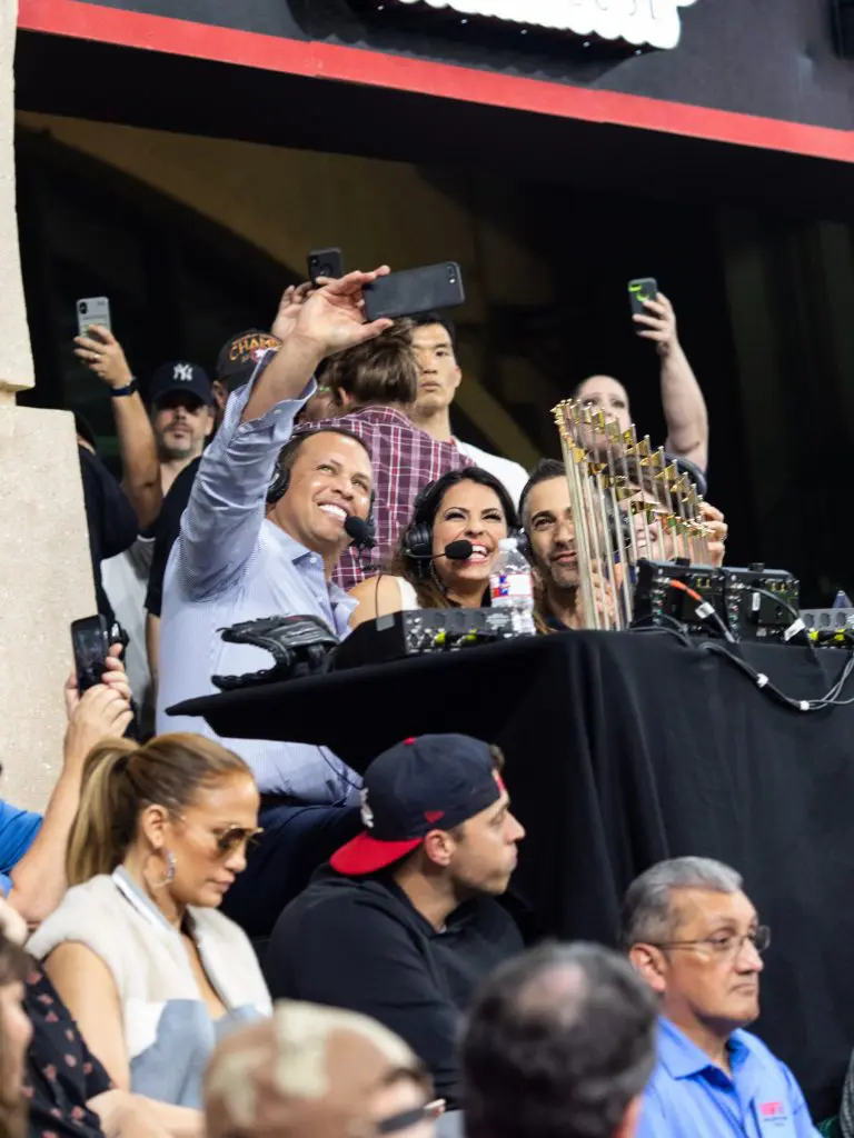 Alex Rodriguez and Jessica Mendoza enjoyed a selfie moment in the Sunday Night Broadcast "booth."
