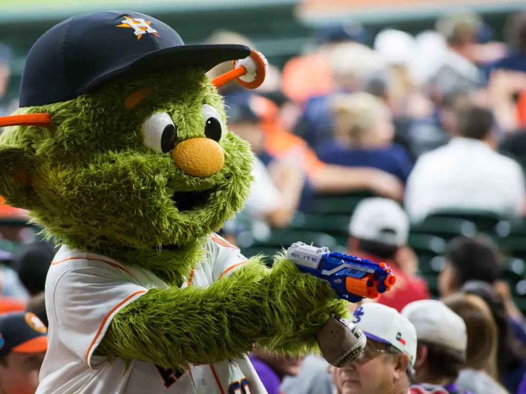Astros mascot Orbit is always involved in some mischief. (Photo by F. Carter Smith.)