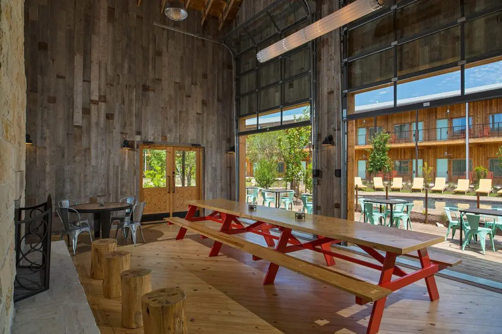 Lone Star has plenty of rustic touches like picnic tables. 