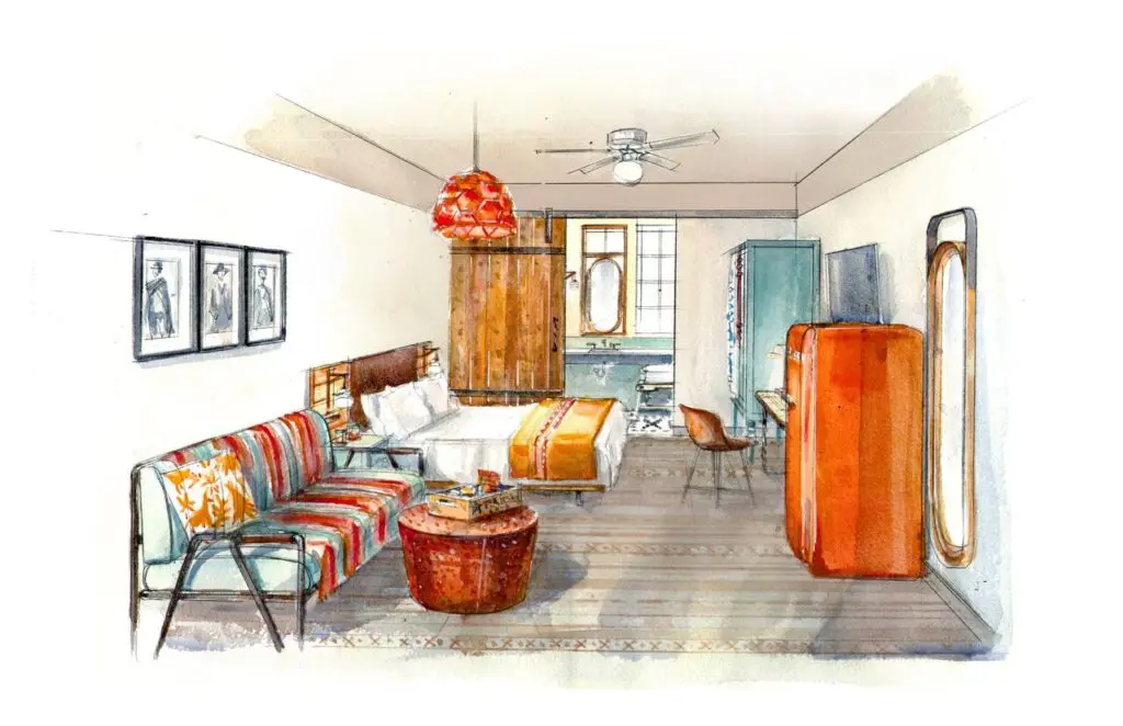 Texican Court is all about the mishmash of Texans and Mexican cultures, with custom furniture of raw steel and leather. 
