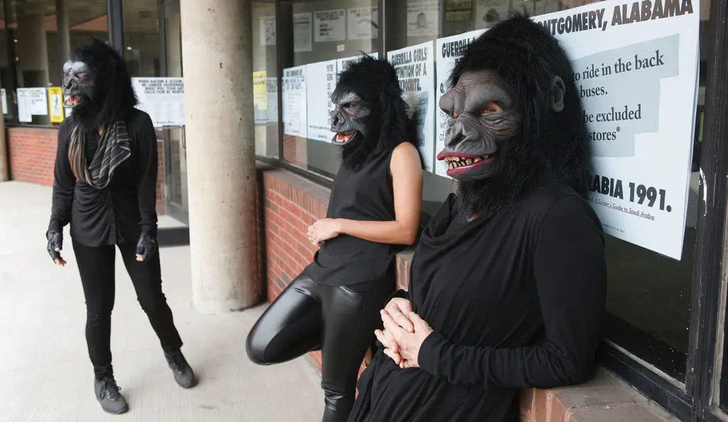 Guerrilla Girls at the Abrons Art Center, 2015. Works by the activist artists come to Dallas, opening this September at Cydonia Gallery. (Photo © Andrew Hinderaker)