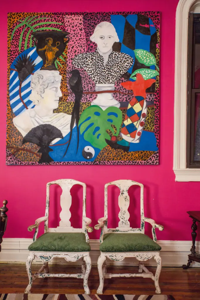 For the artist, the armory provided space to showcase hundreds of canvases spanning the many decades of his career. Here, a painting of George Washington and Alexander the Great from 1988-1989. (Photo Chris Bolton)