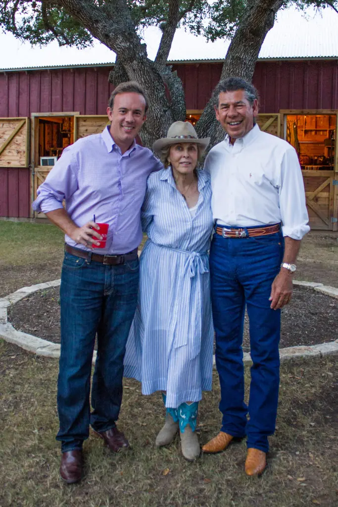 Mark Massey, Beverly Jacomini, Armando Palacios at The Compound, Round Top. Designer Beverly Jacomini and husband, Tommy Jacomini, serve as the honorary chairmen of the second annual Winedale Gala, titled Winedale Sommerabend Fest, taking place Saturday, August 25, at Henkel Hall, Round Top. The charming evening benefits the Winedale Historical Center founded by Miss Ima Hogg. (Photo Lizette Belen Soto)