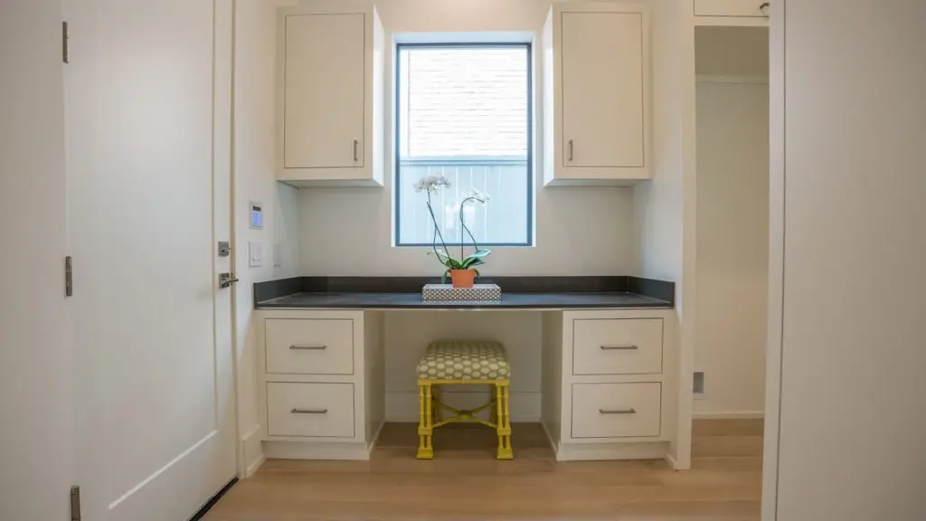 This cozy, well-lit nook is the perfect place to get a little work done. 