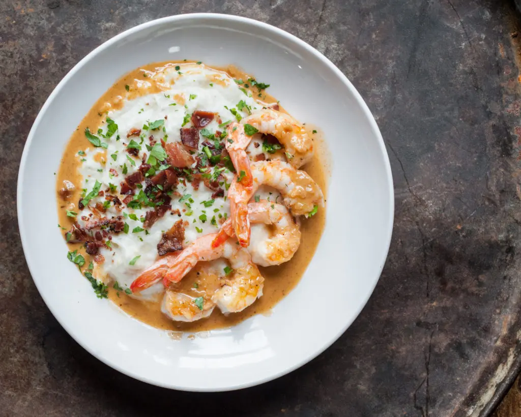 Dish Society at Finn Hall brings shrimp n grits. (Photo by Debora Smail.)