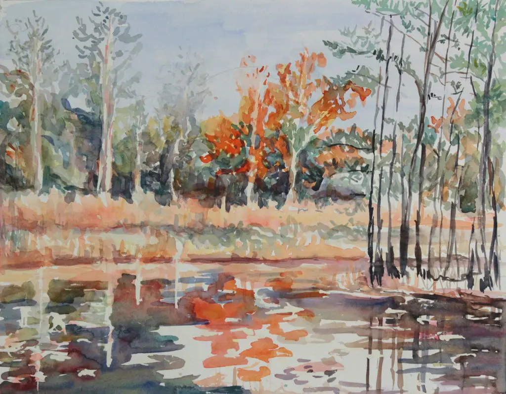 Rona Lesser's "Autumn at the Pond," 2016 (Summer Street, Studio 101)