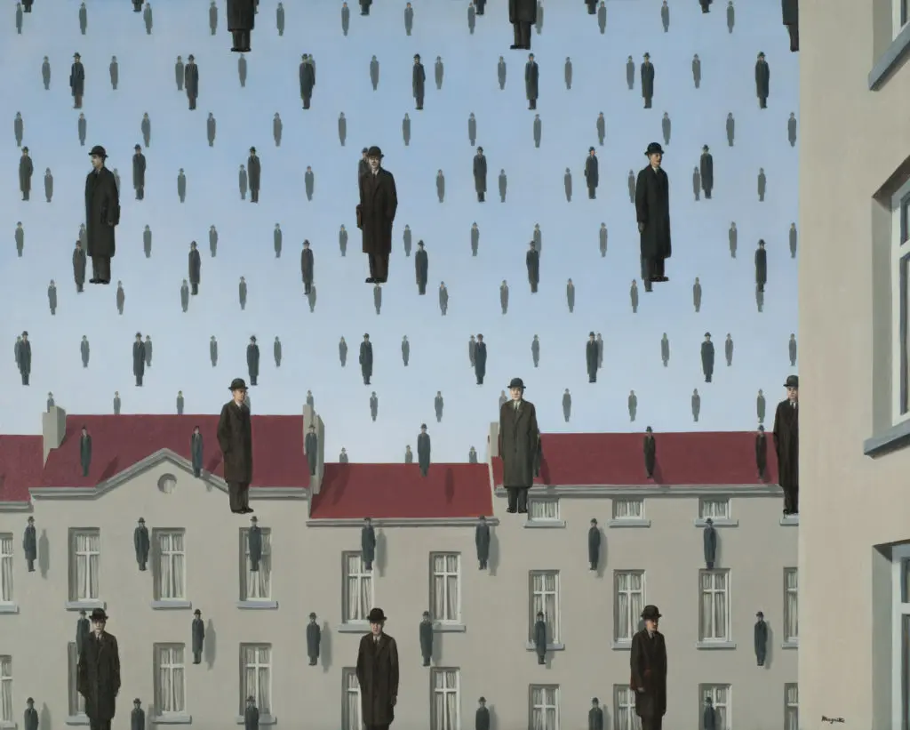 René Magritte's "Golconda (Golconde)," 1953 (The Menil Collection, Houston. © C. Herscovici/ Artists Rights Society (ARS), New York. Photo Paul Hester)
