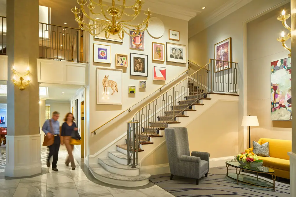 The Lancaster hotel's iconic salon staircase. 