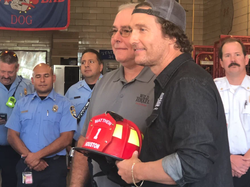 Matthew McConaughey visited a Houston fire department first. 