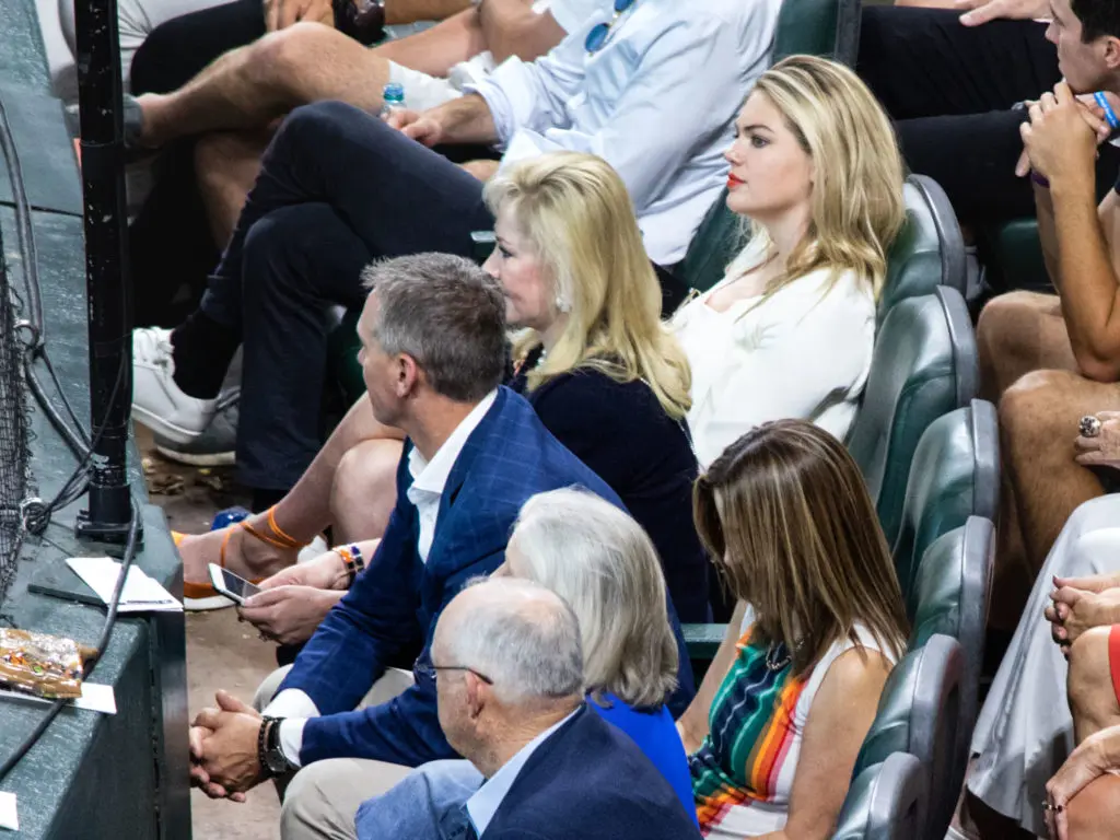 Kate Upton returned to sit in the first row, right behind home plate, for Game 2 of the ALDS. (Photo by F. Carter Smith.)