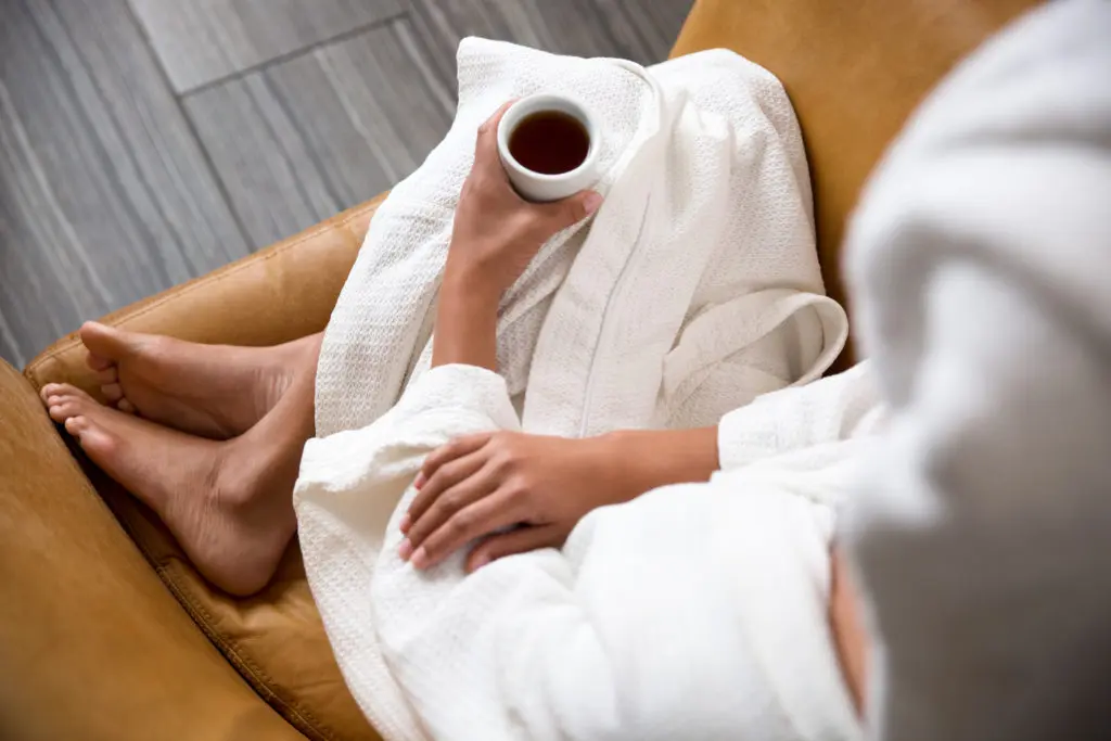Sip on hot tea or cucumber water while you wait to be pampered. (Photo by Molly Culver )