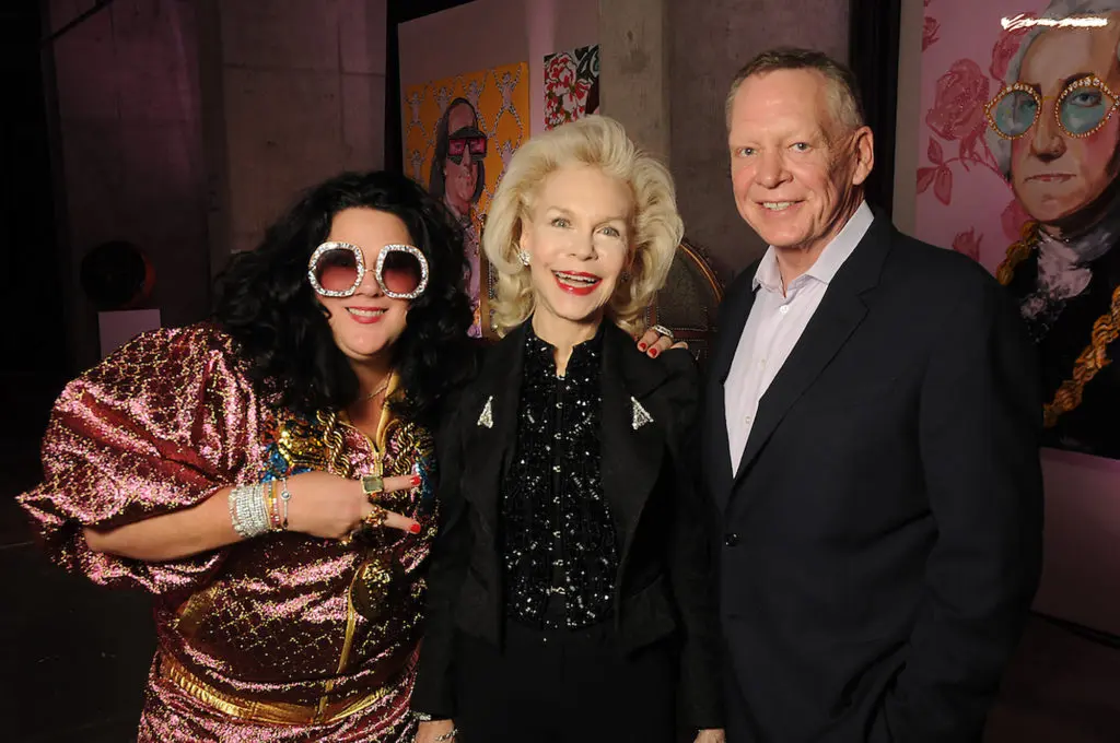 From left: Artist Ashley Longshore, Lynn Wyatt and Richard Flowers at an art sale and party at The Post Oak Hotel Thursday Oct. 04,2018.(Dave Rossman photo)