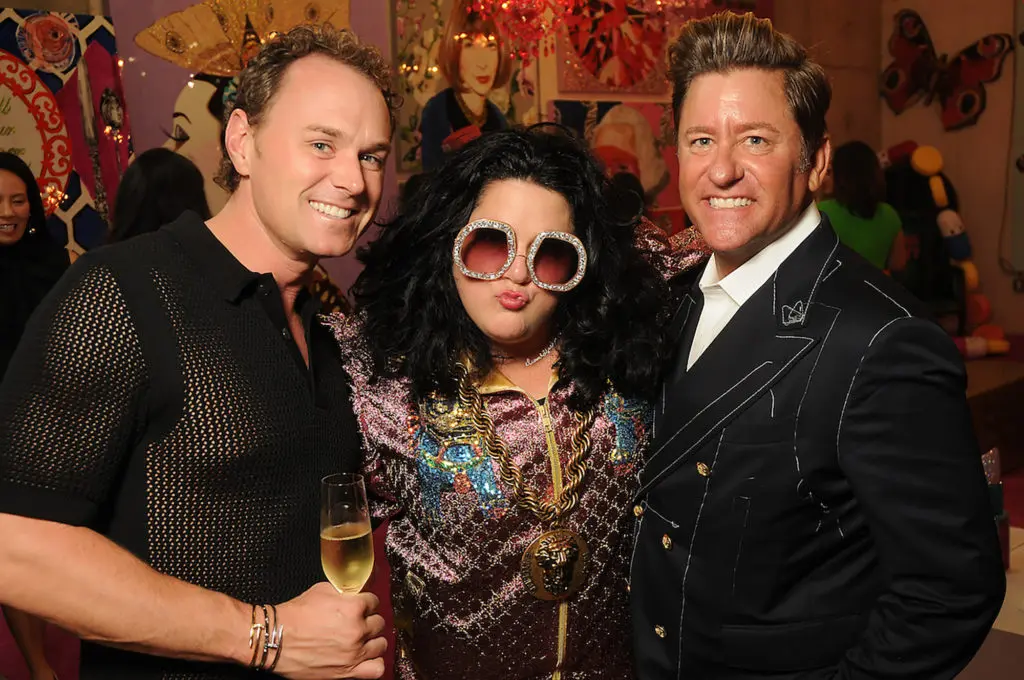 Artist Ashley Longshore with Andy Cordes and Brian Teichnan at an art sale and party at The Post Oak Hotel Thursday Oct. 04,2018.(Dave Rossman photo)
