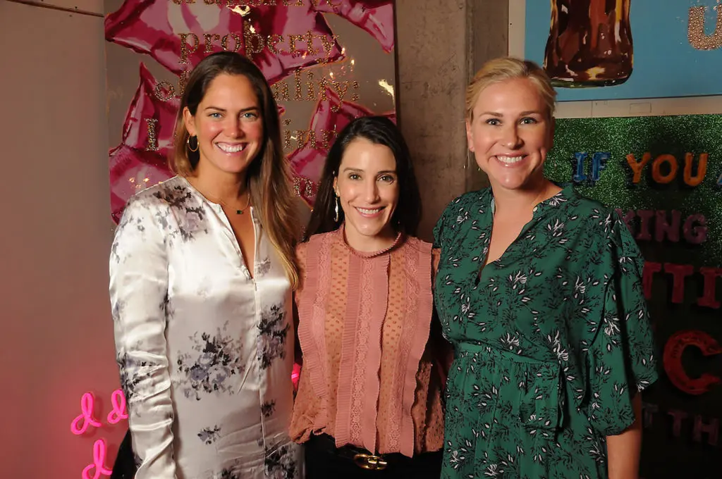 From left: Kate Werlein, Allison Poarch and Helena Mendez at an art sale and party with Ashley Longshore at The Post Oak Hotel Thursday Oct. 04,2018.(Dave Rossman photo)