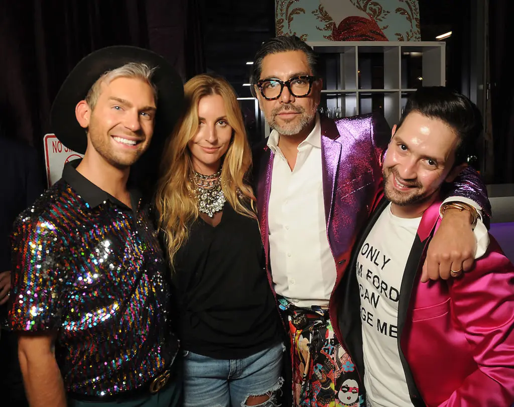 From left: Taylor Hudgins, Meghan Lee, Ceron and Tarek Bjerni at an art sale and party with Ashley Longshore at The Post Oak Hotel Thursday Oct. 04,2018.(Dave Rossman photo)