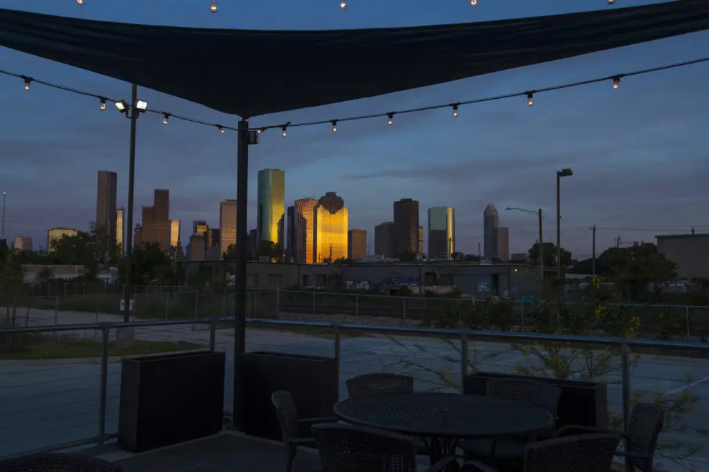 Poitin's patio provides a compelling look at the Houston skyline. (Photo by Trevor Gerland.)