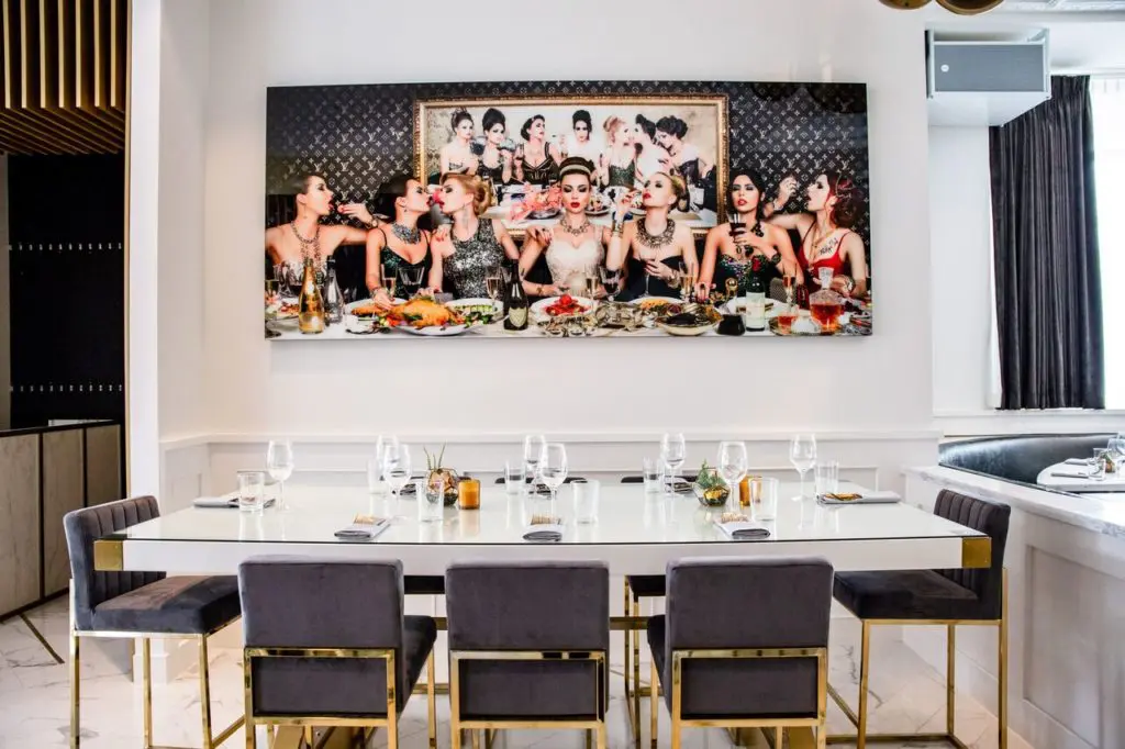 Chef Perrier calls the modern interior slick. 
