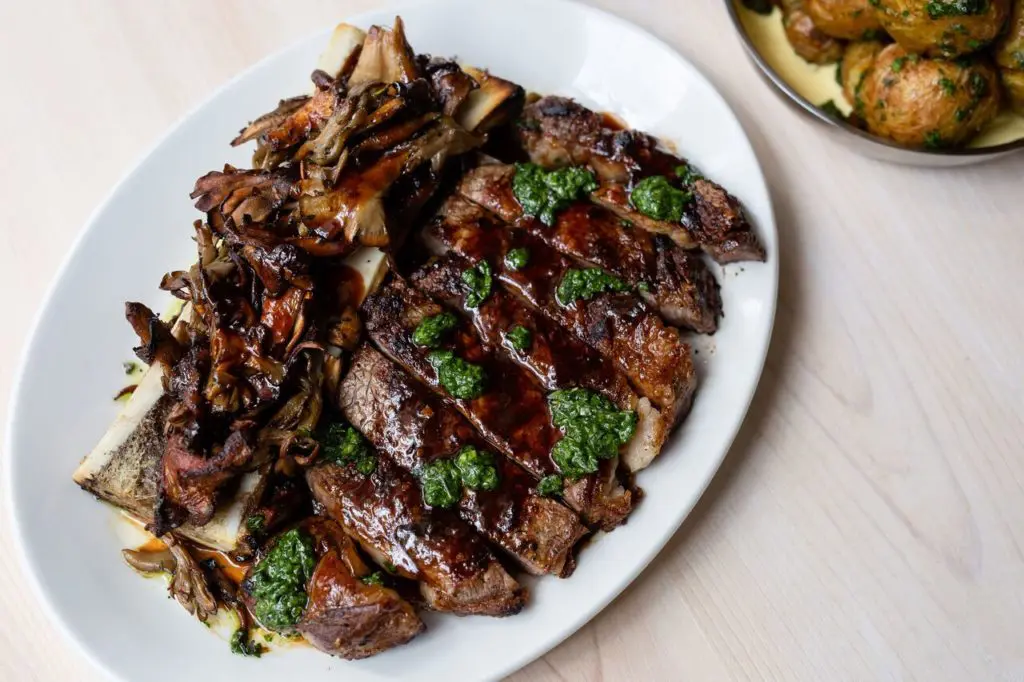 Grilled ribeye gets even heartier with bone marrow. 