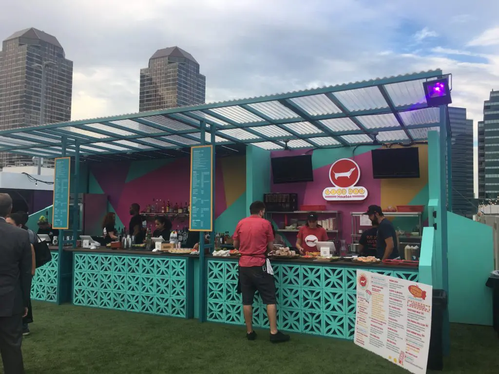 The inspired concessions set up features turquoise-painted cinderblocks. 