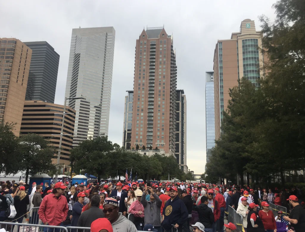 Donald Trump's Houston rally has thousands lining up and camping out overnight in the cold.
