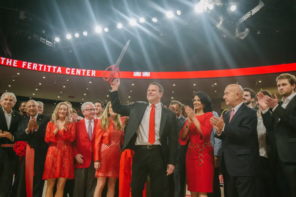 Tilman Fertitta cut the ribbon at the Fertitta Center in a feel-good UH moment. (Photo courtesy University of Houston.)