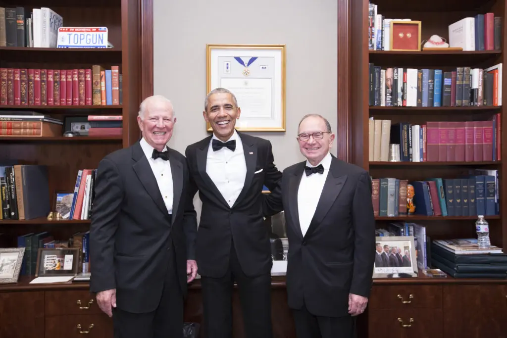 James A. Baker III, former President Barack Obama, Edward Djerejian at the 25th anniversary of Rice University's Baker Institute for Public Policy in 2018.