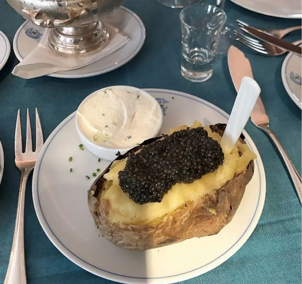 The rock star baked potato drenched in caviar at Caviar Kaspia.