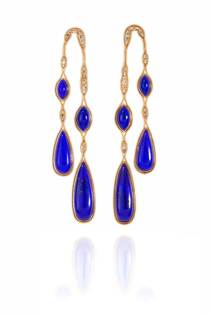 Fernando Jorge fluid diamonds and stone earrings $13,100, at net-a-porer.com, ufgrangehall.com
