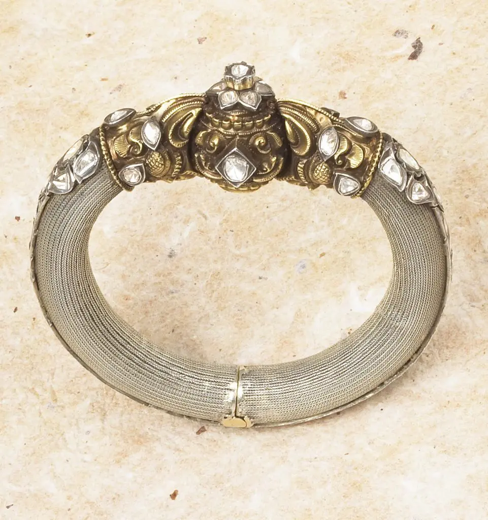 Jayshree Dalal Yalli antique bracelet in 22K silver and diamonds, at ufgrangehall.com