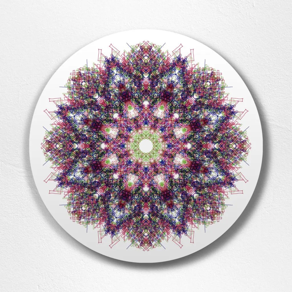John Hovig's "Mandala - Hindrance," 2017 and ongoing. Among the stars of Houston Sawyer Yards complex, the artist's digital drawings mirror his background as a software developer with degrees in AI and electrical engineering. Limited-edition digital prints on aluminum, $180 (12-inch diameter); $1,740 (40-inch diameter); through the artist's studio. (The Silos at Sawyer Yards, 1502 Sawyer Street #106, Houston. 281.755.8127, artist@johnhovig.com, johnhovig.com)